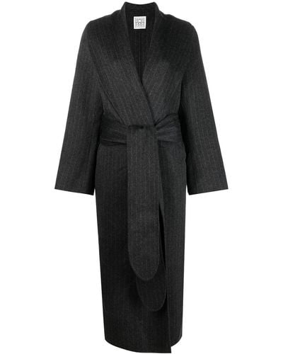 Totême Manteau en laine Robe à taille ceinturée - Noir