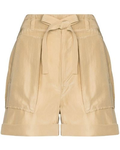 Polo Ralph Lauren Paperbag-waist Silk Shorts - Natural