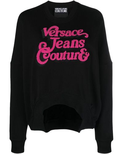 Versace Jeans Couture Logo-embroidered Cotton Jumper - Black