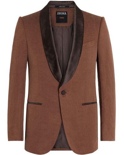 Zegna Blazer Van Zijdeblend - Bruin