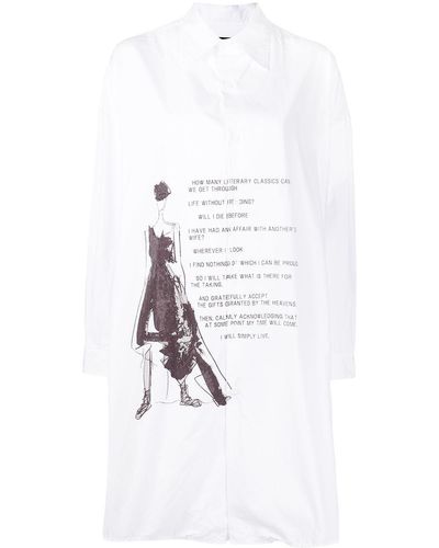 Yohji Yamamoto Graphic-print Longline Shirt - White