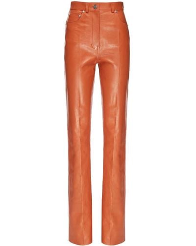 Ferragamo Pantalon droit en cuir à logo appliqué - Orange
