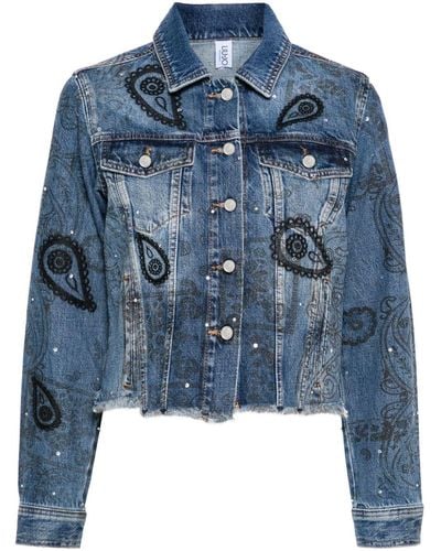 Liu Jo Bandana-pattern rhinestone denim jacket - Blau