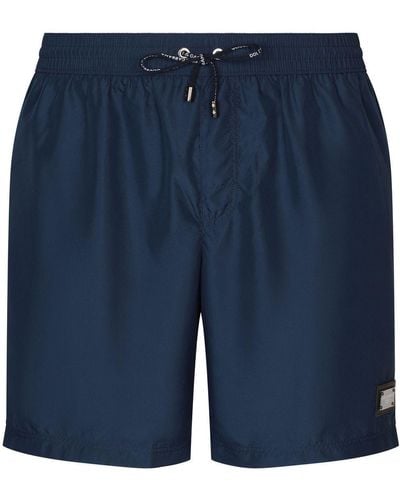 Dolce & Gabbana Logo-tag Long-leg Swim Shorts - Blue