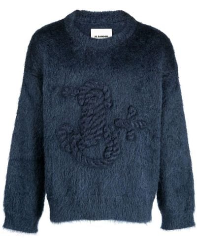 Jil Sander Monogram-embroidered Mohair-blend Sweater - Blue