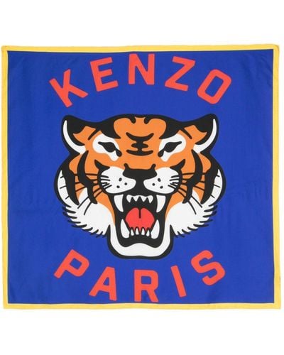 KENZO Tiger-motif Square Scarf - Blue