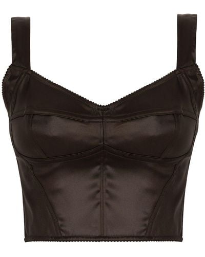 Dolce & Gabbana Haut corset crop à fini satiné - Noir