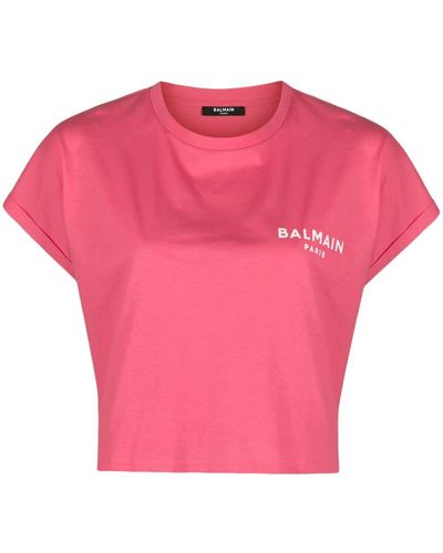 Balmain Cropped-T-Shirt mit Logo-Print - Pink