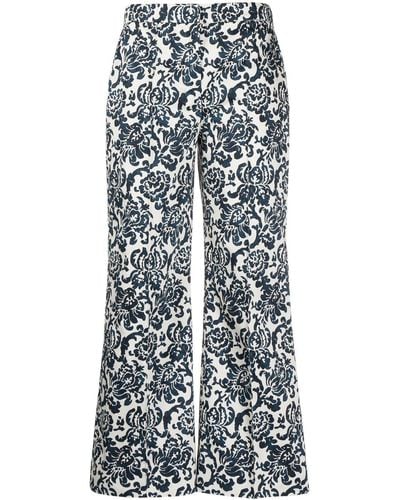 Max Mara Graphic-print Cropped Trousers - Blue