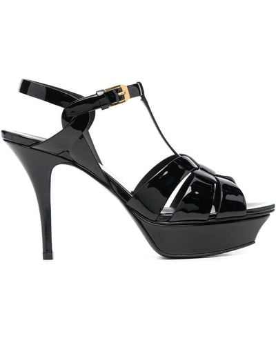 Saint Laurent Tribute Patent Leather Heel Sandals - Black