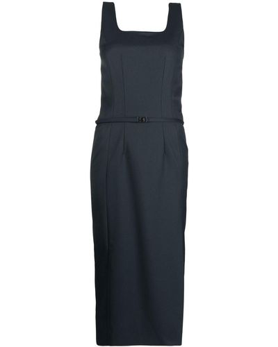 Low Classic Side-slit Belted Dress - Blue
