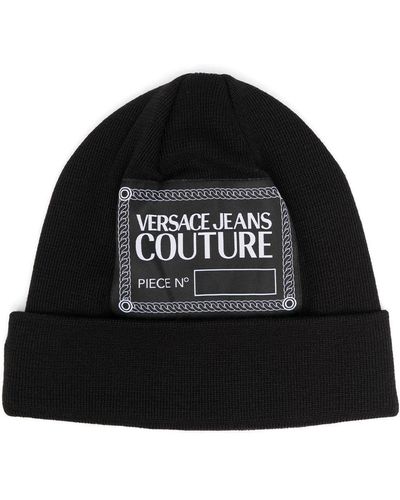 Versace Gestrickte Mütze mit Logo-Patch - Schwarz