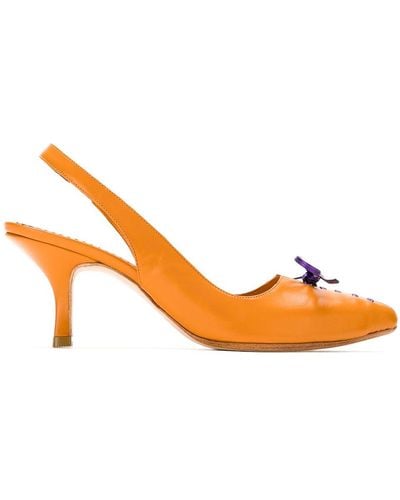 Sarah Chofakian Bow Slingback Leather Court Shoes - Orange