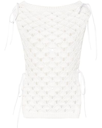 MSGM Open-knit Sleeveless Cotton Top - White