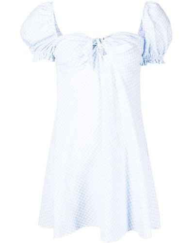 STEFANIA VAIDANI Gingham-check Print Mini Dress - White