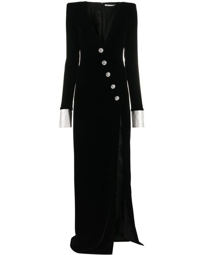 Alessandra Rich Crystal Button Velvet Dress - Black