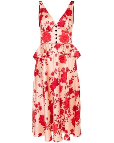 Parlor Floral-print Midi Dress - Red