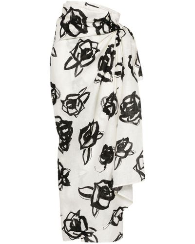 MSGM Floral-print Linen Maxi Skirt - White