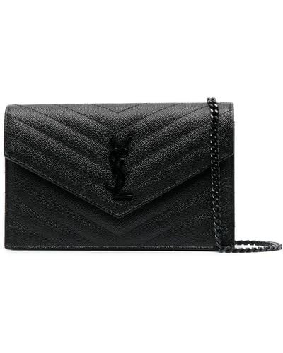Saint Laurent Cassandre Leather Wallet-on-chain - Black