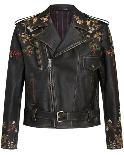 Etro Giacca biker con ricamo a fiori - Nero