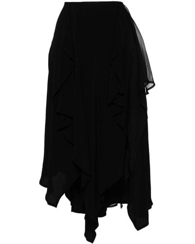 B+ AB Tiered Asymmetric Midi Skirt - Black