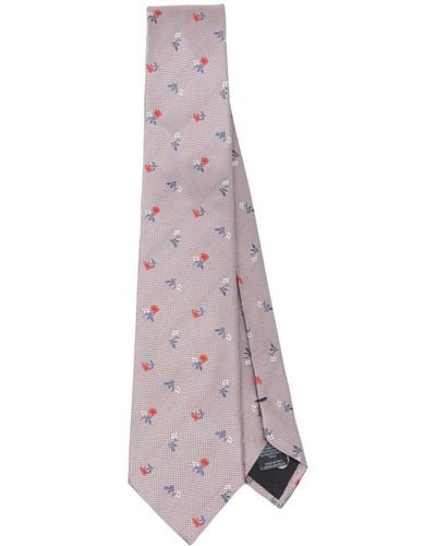 Paul Smith Floral-embroidered Silk Tie - Purple