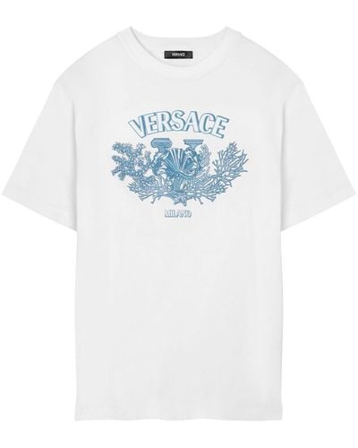 Versace University Coral Cotton T-shirt - White