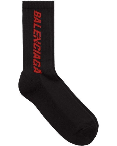 Balenciaga Gerippte Socken mit Logo - Schwarz