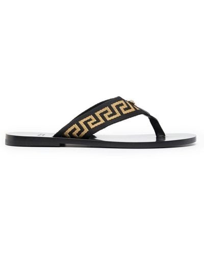 Versace Greca Flat Sandals - Black