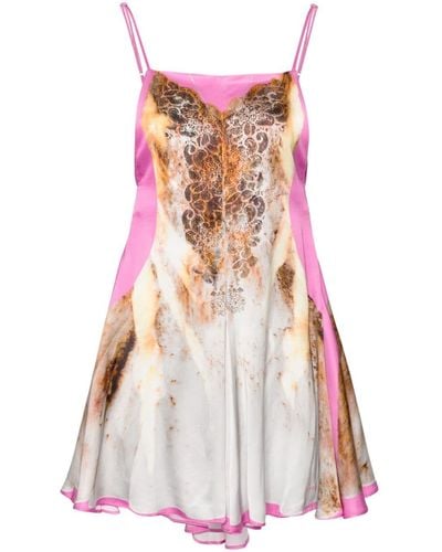 Y. Project Lace Print Satin Dress - Pink