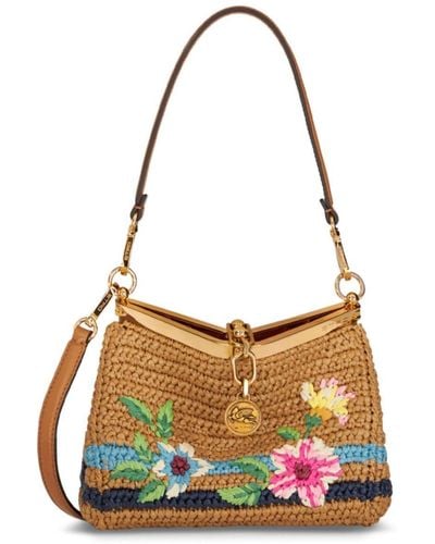 Etro Vela Floral-embroidered Crossbody Bag - Natural