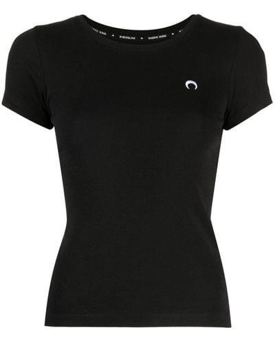 Marine Serre Embroidered-moon Organic-cotton Jersey T-shirt X - Black