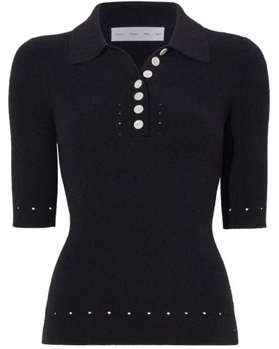 Proenza Schouler Spencer Ribbed-knit Polo Top - Black