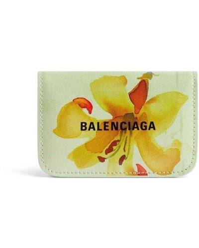 Balenciaga Portefeuille en cuir à imprimé fleurs - Jaune