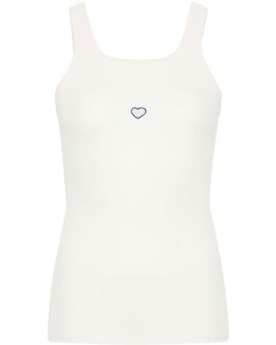 Baserange Heart-embroidered Ribbed Tank Top - White