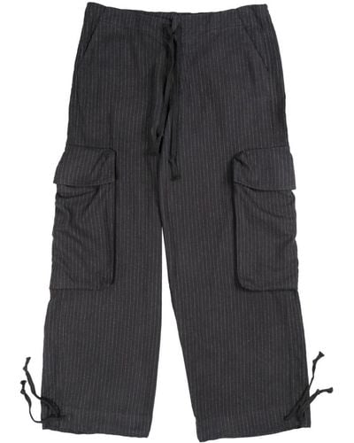 Greg Lauren Pinstriped Mid-rise Cargo Trousers - Grey