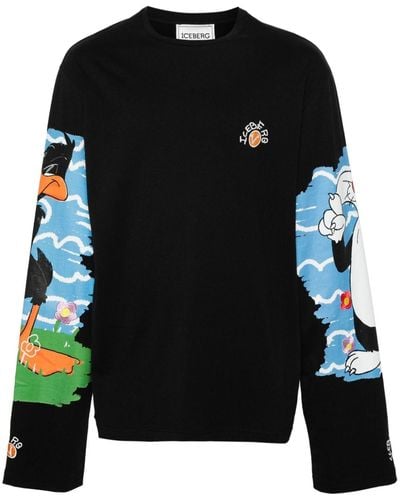 Iceberg Sweater Met Print En Ronde Hals - Zwart