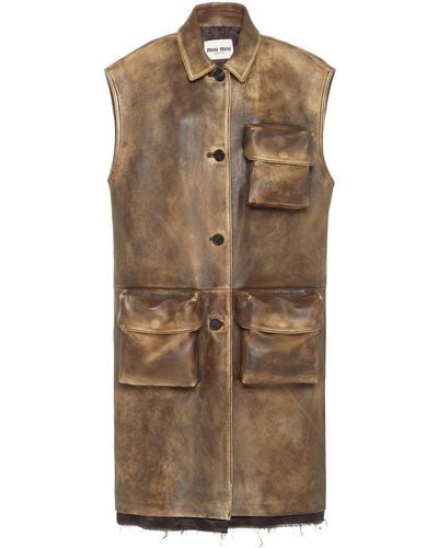 Miu Miu Nappa Leather Long Vest - Brown