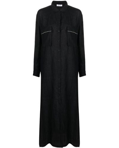 Fabiana Filippi Vestido camisero largo con manga larga - Negro