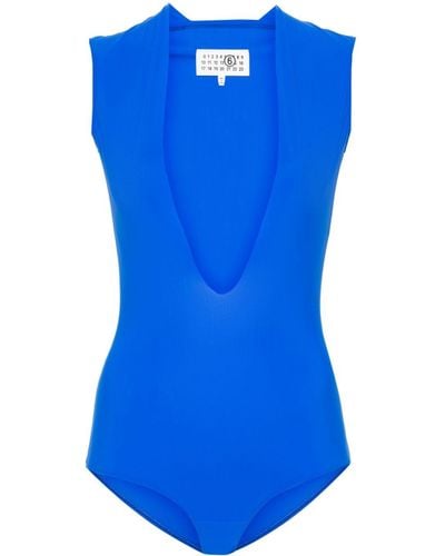 MM6 by Maison Martin Margiela Plunging V-neck Bodysuit - Blue