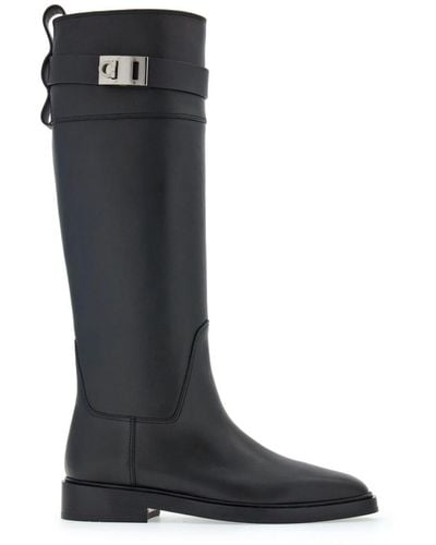 Ferragamo Gancini Leather Boots - Black