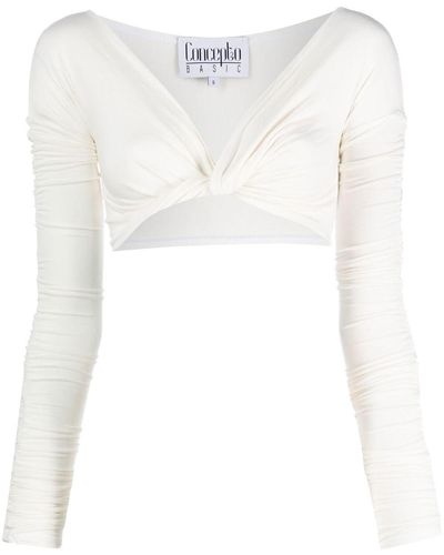 Concepto Knotted Cropped Cardigan - White