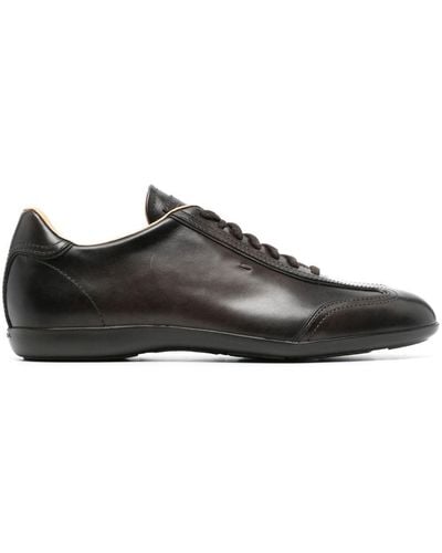 Santoni Polished Leather Sneakers - Brown