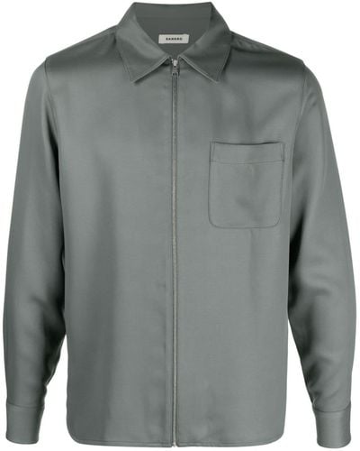 Sandro Reißverschluss-Hemdjacke mit spitzem Kragen - Grau