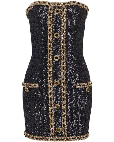 Balmain Sequin-embellishment Bustier Minidress - Black