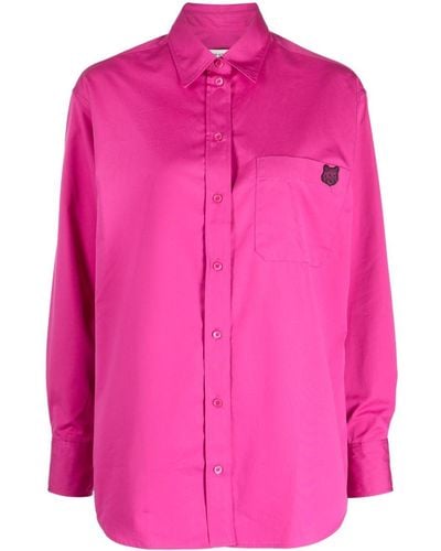 Maison Kitsuné Logo-patch Cotton Shirt - Pink
