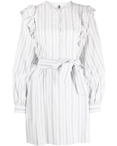 Tommy Hilfiger Regular Stripe Short Ruffle Dress - White