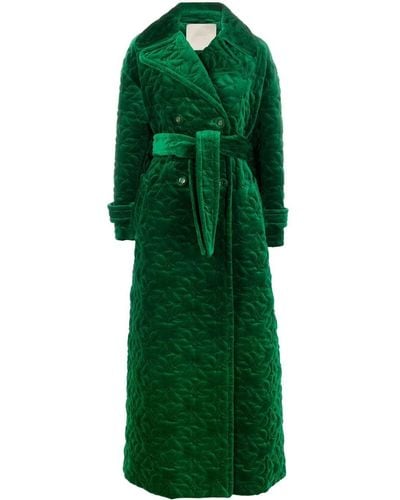 Elie Saab Velvet Quilted Double-breasted Coat - Green