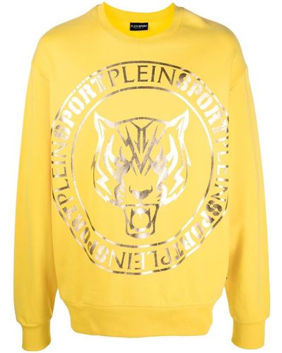 Philipp Plein Tiger-head Logo-print Sweatshirt - Yellow