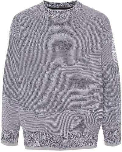 Stone Island Compass-embroidered Striped Jumper - Grey
